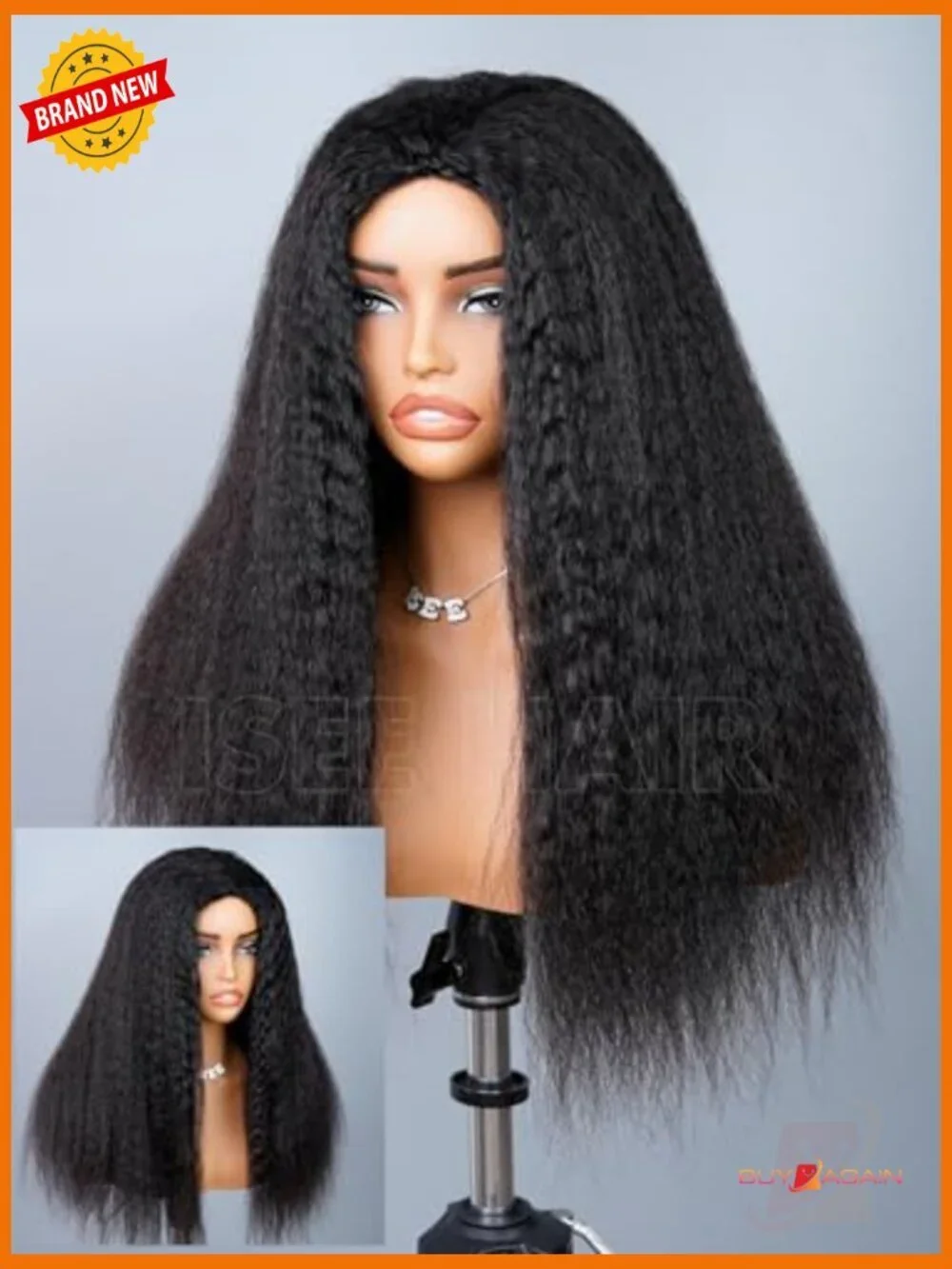 3 in 1 Half Wig Kinky Straight Glueless Human Hair Seamless Clip In 18 Inch